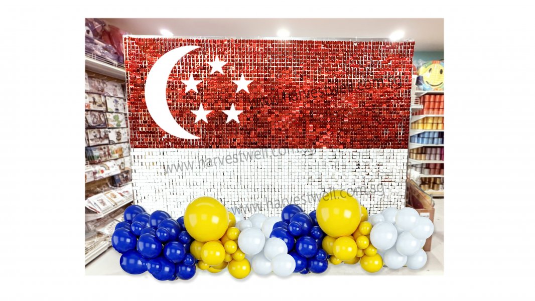 Singapore Flag Shimmery Wall with Balloon Garland